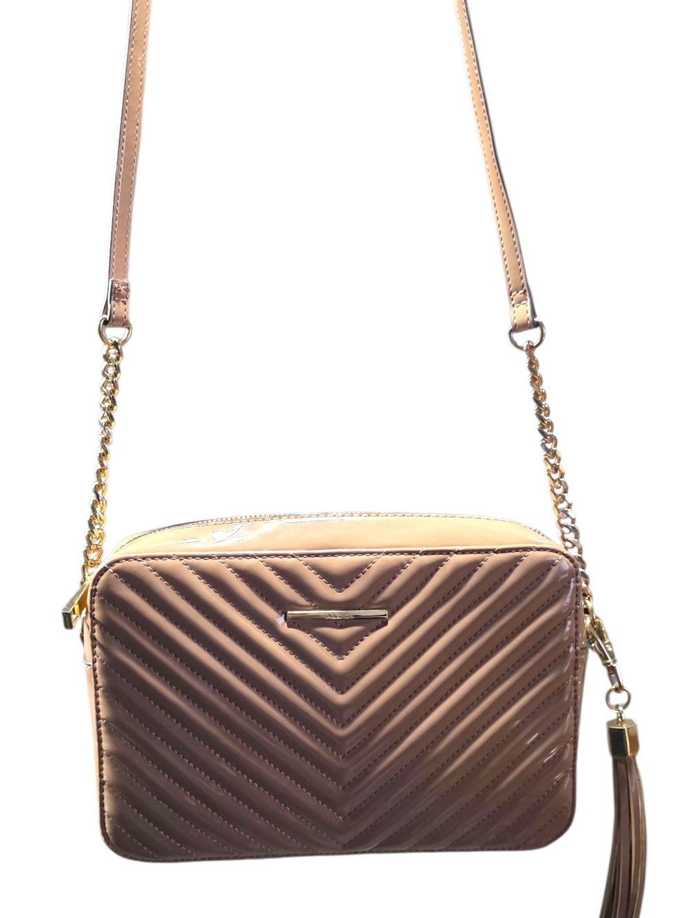 Aldo Quilted Cream Crossbody Bag with Gold Chain